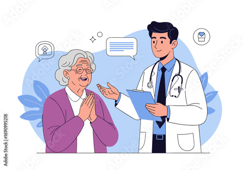 Doctor and patient discussing health care options during a consultation in a medical office setting