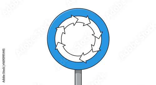 Hand drawn blue circular sign with repeating arrows.