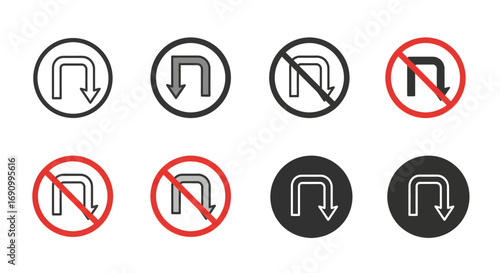Road Signs Showing U-Turn Restrictions.