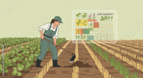Illustration showcasing crop diversity and sustainable farming practices in agriculture