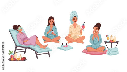 Spa Day Rejuvenation: A diverse group of women experience ultimate relaxation and self-care during a spa day. each enjoying various pampering treatments, creating a sense of peace and tranquility