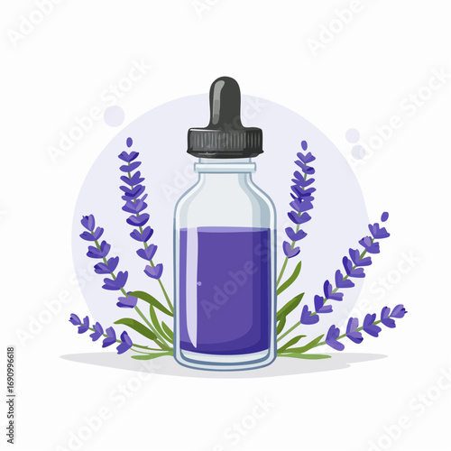 Eine kleine Glasflasche mit Lavendelöl