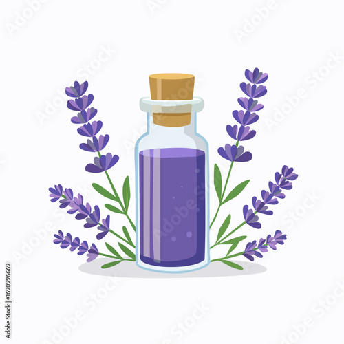 Eine kleine Glasflasche mit Lavendelöl