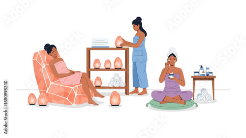 Spa Day: Serene spa experience showcasing wellness and relaxation, a woman enjoys tranquility during beauty treatments. The visual invites viewers to feel calm.