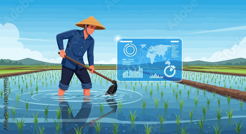 Innovative agriculture illustration showcasing technology integration in traditional farming