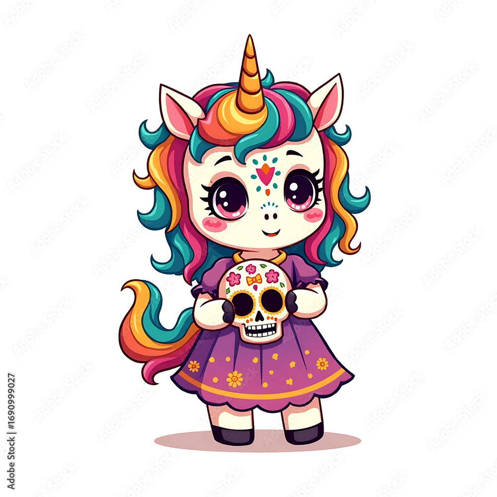 Fototapeta premium Cute Unicorn with Colorful Hair, Fun Fantasy Character 
