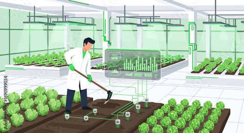 Innovative agricultural technology in a modern greenhouse environment for crop cultivation