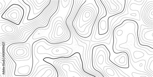 Travel and navigation, cartography design element. Vector illustration. Vector abstract Moon relief map. Generated conceptual lunar elevation map. Isolines of landscape surface elevation