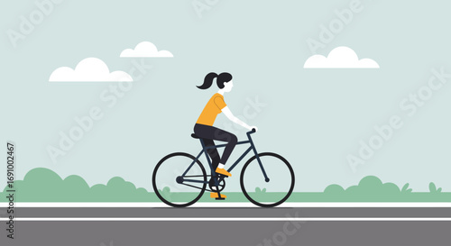 Flat illustration of a person cycling in the city, modern lifestyle, eco transport, sports and fitness concept, vector design