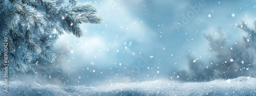 Winter wonderland scene with snow falling