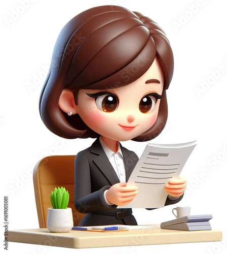 Office lady reading a business report 2