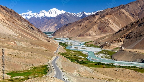 Mountain road winding through valley