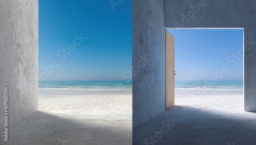 Wallpaper Mural Beachfront concrete room with open door Torontodigital.ca