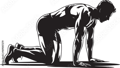 Fitness athlete silhouette performing core exercise on hands and knees dynamic pose