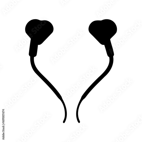 Silhouette of modern earphones on white background suggesting music and audio technology