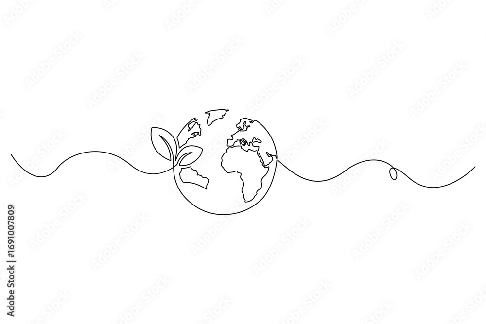© Shamsun - Earth with sprout one continuous line drawing editable outline vector illustration symbol of sustainability and eco growth © Shamsun - Earth with sprout one continuous line drawing editable outline vector illustration symbol of sustainability and eco growth