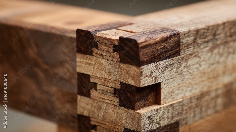 Fototapeta premium Expert dovetail joint corner showcasing woodworking precision and craftsmanship