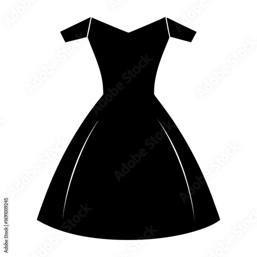 Elegant Off-Shoulder Dress Black Silhouette Vector Illustration on White Background
