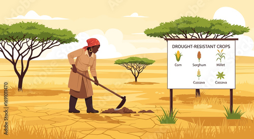 African woman farming drought-resistant crops for food security and sustainable agriculture in