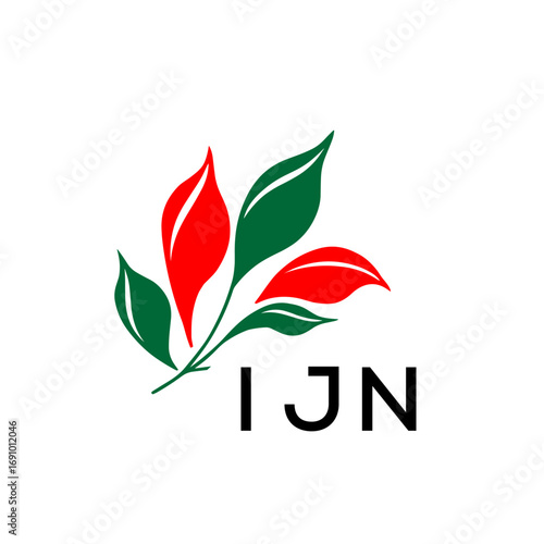 Fotografie Modern Abstract Leaf Logo Design – Red and Green Nature-Inspired Brand Icon, IJN