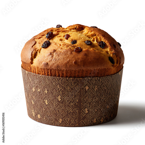 Delicious panettone bread with raisins isolated on white backdrop perfect for baking and holiday themes