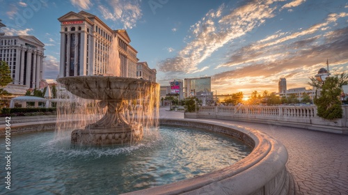 Ceasars Palace Hotel, Resort and Casino Fountain at Sunset in Las Vegas, Nevada