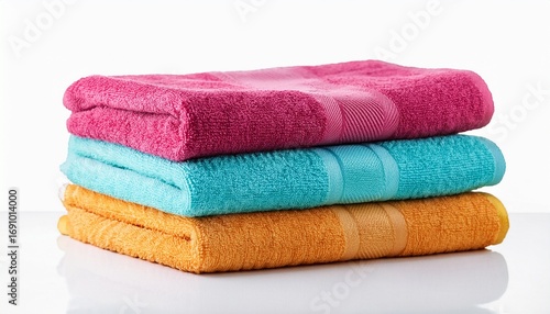 isolated stack of colorful towels white background for laundry