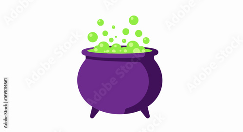 Colorful Cauldron with Green Bubbles Spilling Over, Magical Potion for Fantasy and Halloween Themes, Cartoon Style Illustration for Gaming, Cosplay, Party Decorations, and Children's Entertainment