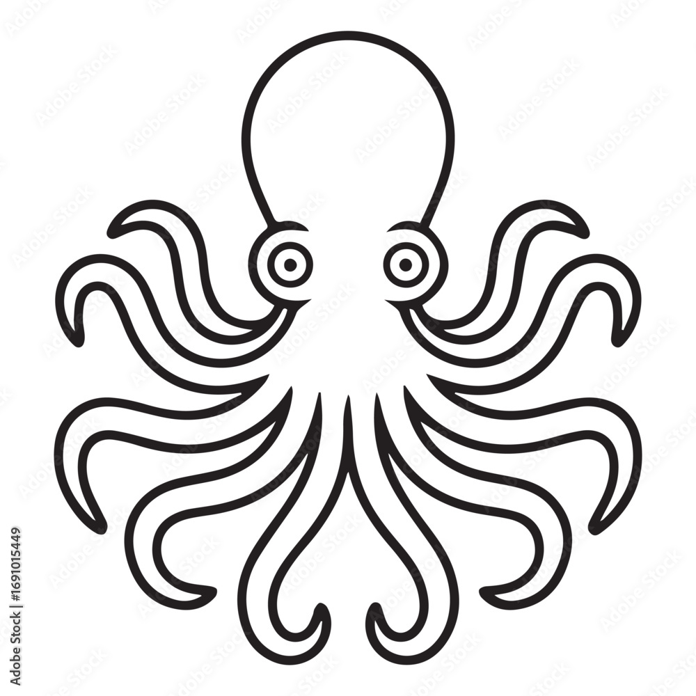 Obraz premium Black Outline Octopus Illustration on White Background