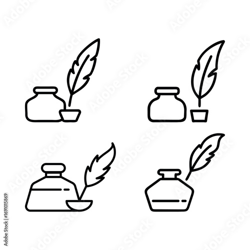 Quill pen and inkwell icons writing