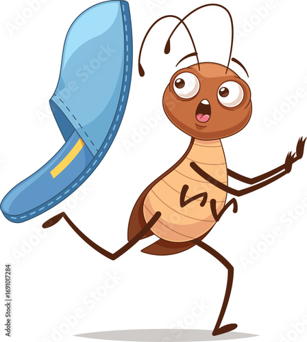 Cockroach escaping slipper vector illustration