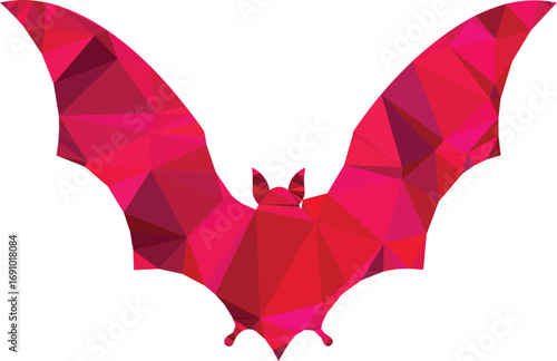A crimson bat silhouette in lowpoly style presents a striking and modern design