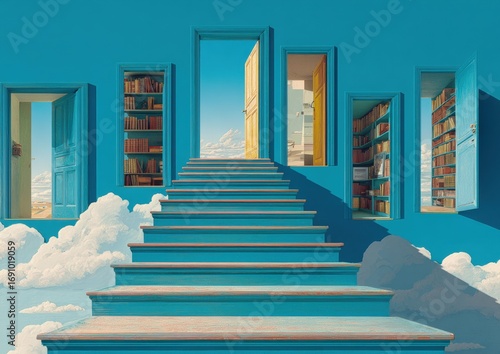 Steps to different worlds through doors