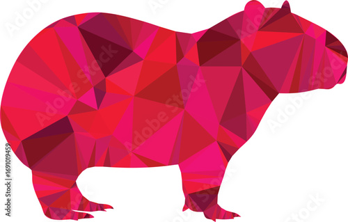 A Capybara in a vibrant pink and red geometric stands in profile