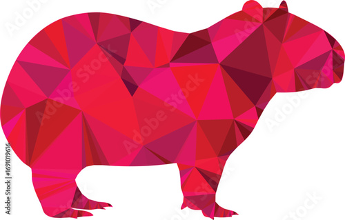 A Capybara in a Red and Pink Geometric Low Poly Style Illustration