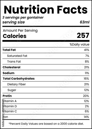 Nutrition Facts information label, supplement and vitamin fact vector