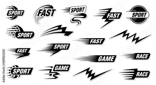 Vector art of set of sport, fast, game, and race speed graphic elements