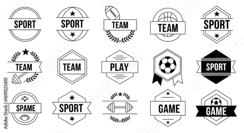 Vector art of set of sport emblems and badges with text isolated on white