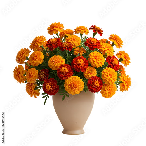 Vibrant Marigolds in Elegant Vase: Autumnal Floral Arrangement