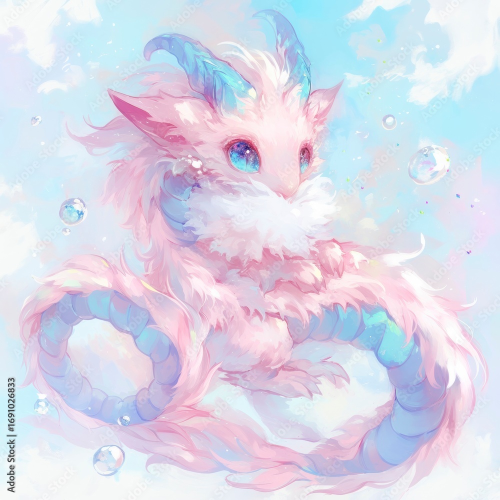 Obraz premium Magical Fox Dragon Pastel Cloud Bubble