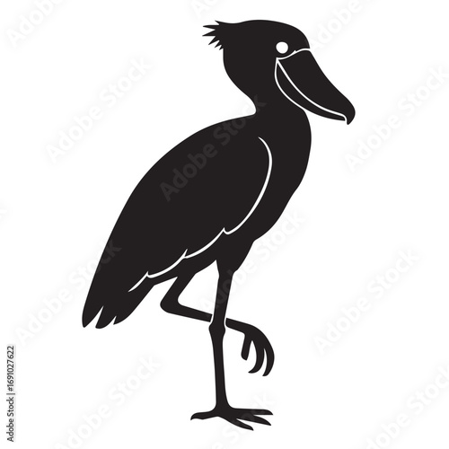 Vector art of silhouette of a shoebill stork standing on one leg