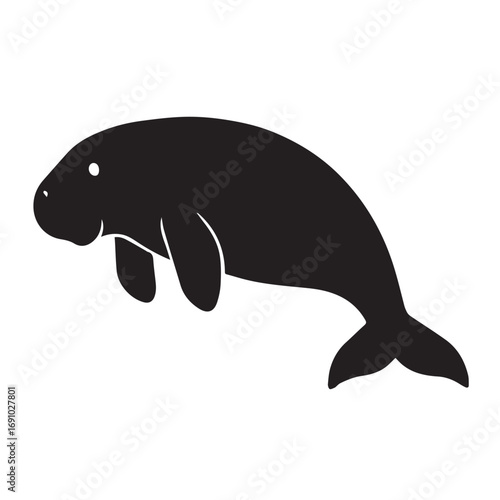 Vector art of silhouette of a dugong swimming underwater