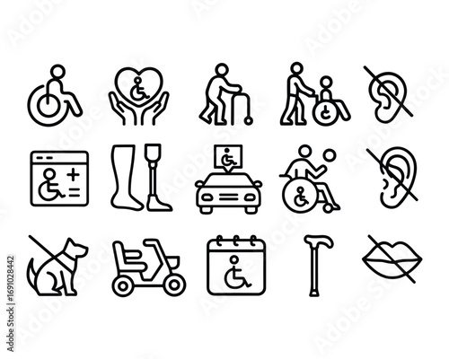 Accessibility & Assistive Devices Outline Icon Set – Disability & Support Linear Icons