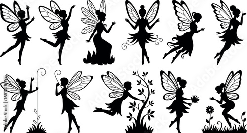 Vector silhouettes of women working typing and using technology diverse poses desk sofa