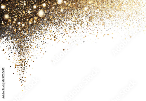 Gold glitter confetti cascading against a black background