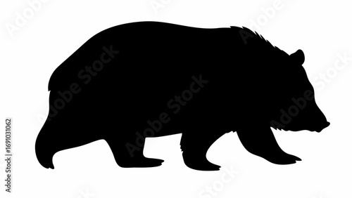 Silhouette of a large bear walking with a visible head and four legs against a white background image art