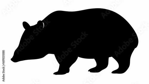 Silhouette of a bear standing on a white background, showing its side profile with visible features like ears