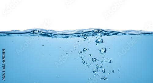 Clear Blue Water Surface with Bubbles