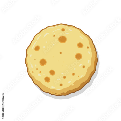 A single round toasted tortilla flatbread illustration with goldenbrown spots and a cartoon style.