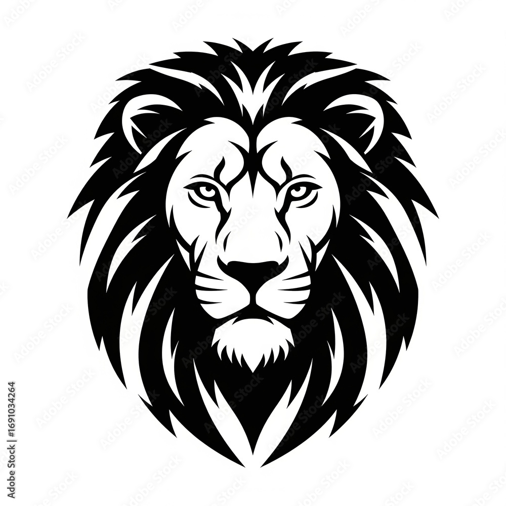Fototapeta premium Fierce lion head roaring with open mouth and mane